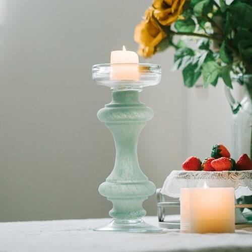 Retro colored glaze material cyan candle holder home romantic candle light dinner candle holder Christmas atmosphere decoration