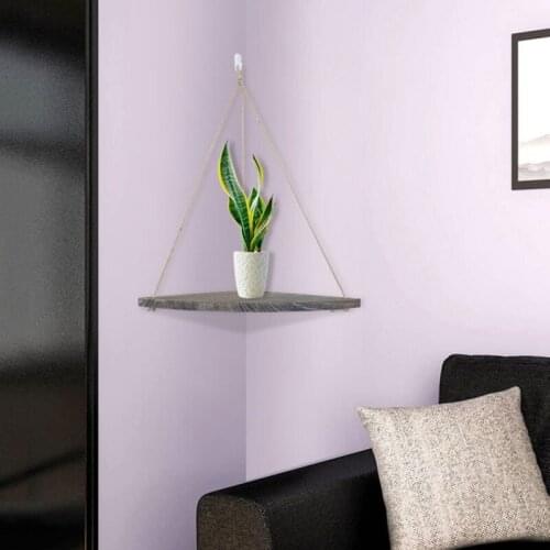 Retro Hanging Rack Corner Shelf Displays Storage Rack Jute Rope Wood Wall Floating Shelves Wall Decoration Corner shelf