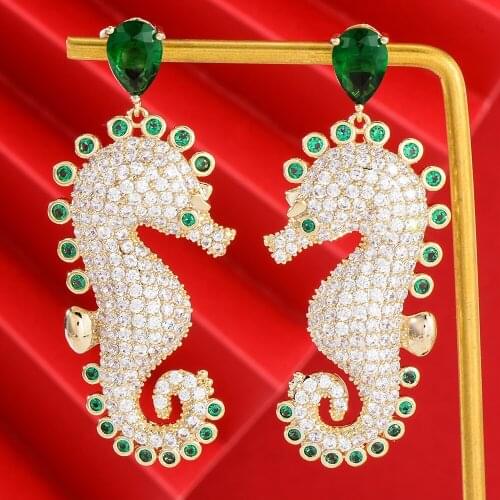 Luxury Lucky Hippocampus Big Dangle Earrings For Women Bridal Wedding Girl Daily Party Fine Hot Jewelry High Quality fashion