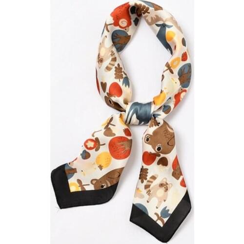 Yishine New 70x70cm Women Multifunction Polyester Silk Scarf Cute Pattern Satin Small Square Wraps Scarves Neckwear Handkerchief