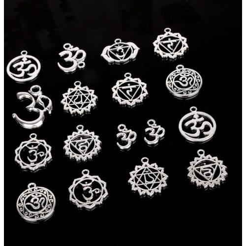 Mix Size 10pcs Antique Silver Plated Om Bracelet Charm Yoga Charm Om Charms For Jewelry Making