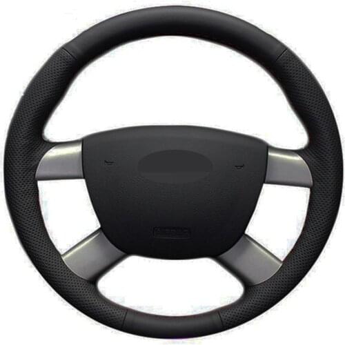 Car Steering Wheel Cover Hand-stitched Black Genuine Leather For Ford Kuga 2008-2011 Focus 2 2005-2011 C-MAX 2007-2010