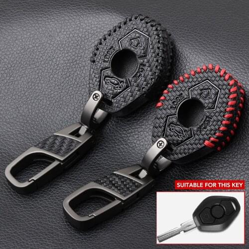 Carbon Fiber Style Genuine Leather Men Car Key Bag Case Cover Key Holder Chain For BMW EWS X3 X5 Z3 Z4 1/3/5/7 Series M3 M5