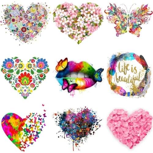 Prajna Lips Patches Butterfly Iron On Patches Heat Transfers Vinyl For Clothing Thermal Love Petals Stickers On Clothes Applique