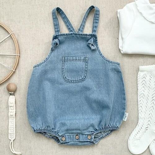 Spring Kids Boy Girl Cowboy Braces Rompers Infant Baby Boy Girl Newborn Pure Color Rompers Clothes Baby Boy Girl Rompers