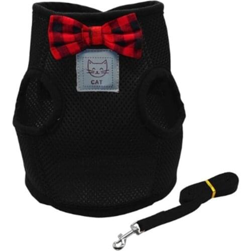 Breathable Bowtie Cat Harness and Leash Kitten Mesh Cat Clothes Small Dog Puppy Walking Running Harnesses Pet Product Supplies