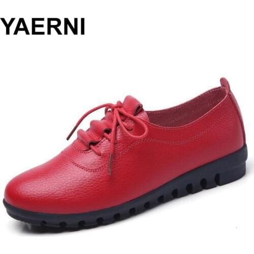 YAERNIWomens Ballet Shoes Genuine Leather Shoes Slip On Ladies Shallow Loafers Casual Shoes White Summer Loafer Womens Shoes