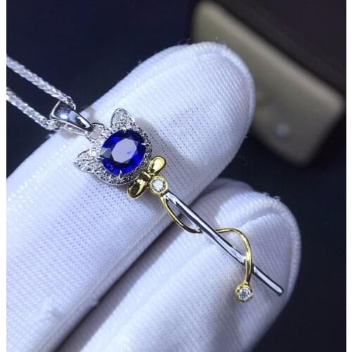 Fine Jewelry Real 18K White Gold AU750 100% Natural Blue Sapphire Gemstones Pendants for Women Fine Necklace