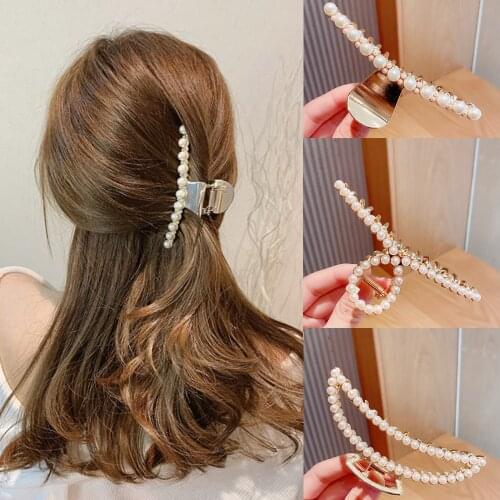 New Women Elegant Luxury Crystal Pearls Geometric Big Metal Hair Claws Sweet Headband Hair Clip Hairpin Fashion Hair Accessories