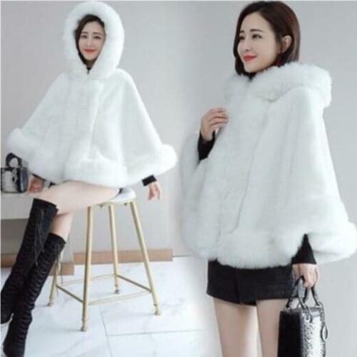 Winter Fashion Lady Shawl Faux Fur Trim Hooded Cape Wedding Bridal Coat Cloak Warm Outwear Wedding Accessories