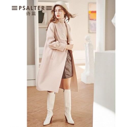 Womens Clothing 2021 Winter New Fashion Butterfly Nail Bead Lantern Sleeve Double Faced Woolen Coat