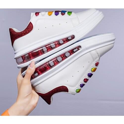2020 New Autumn Fashion Female Shoes Chunky Sneakers White Leather Mix Colours Cushion Womens Sport Shoes Fast Shipping