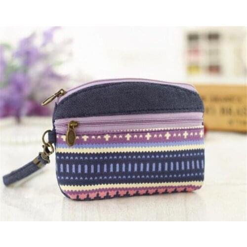 Women Ethnic Cotton Fabric Coin Purse Clutch Key Card Holder Children Kids Wallet Double Zipper Coin Purses Porte Monnaie Femme