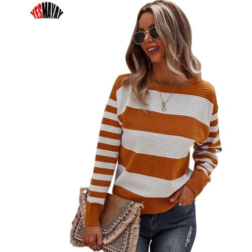 Autumn Winter Casual Stripes Women Sweater O-neck Female Knitted Pullovers Tops Long Sleeve Fashion Ladies Jumper Women 2021