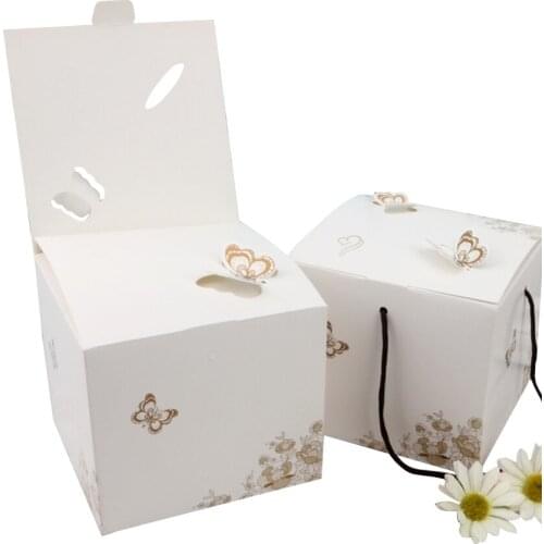 10pcs/lot Cake Candy Hand Strap Butterfly Decorative Gifts Paper Foldable Box For Apple Candy Cookie Party Gifts Packing Box