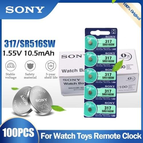 100PCS Sony 317 SR516SW SR516 SR62 V317 D317 GP317 1.55V Silver Oxide Battery For Watch Toy Remote Button Cell MADE IN JAPAN