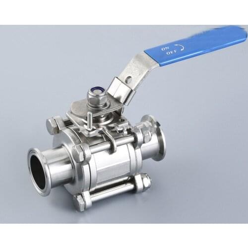 1PCS 1.5" Pipe OD:38MM Sanitary Stainless Steel 3 Piece Ball Valve SS304 Tri Clamp PTFE Ferrule OD 50.5mm