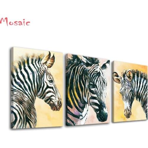 Diamond Painting Cross Stitch DIY Handmade Crafts Full Diamond Embroidery 3 pcs/set,Animal Zebra Pictures Square Rhinestones