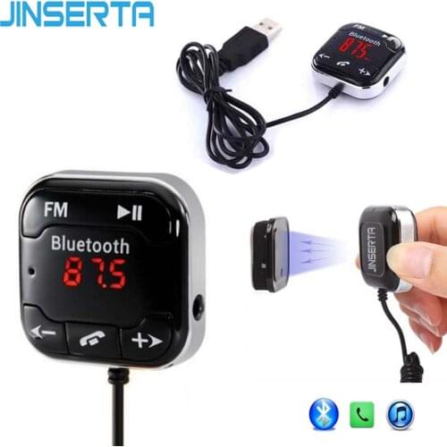 JINSERTA Wireless Bluetooth Car FM Transmitter MP3 Player 3.5mm Audio AUX TF Card Slots Dual USB Charger Magnetic sticker