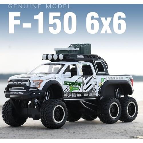 1:28 Raptor F150 6X6 large alloy alloy car model with sound light pull back car toys for children Christmas presents