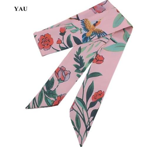 Brand 95cm*5cm Flower Floral Printed Bag Strap Small Scarf Women Twill Silk Scarf Headband Long Scarves Bag Accessories Ribbon