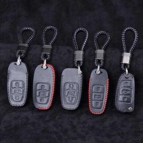 Leather car key case key cover for For Audi A1 A3 A4 A5 A6 A7 A8 Quattro C5 C6 8L 8P B6 B7 B8 RS3 Q3 Q7 Q8 E-tron TT D5 8V S3