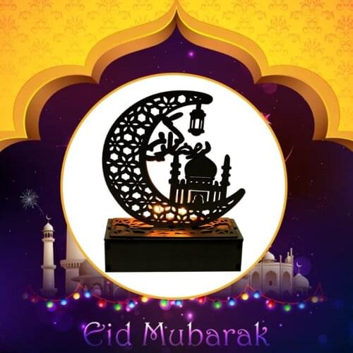 Wooden Ramadan Eid Mubarak Moon Star Islamic Muslim Party with LED Light Decor M17D