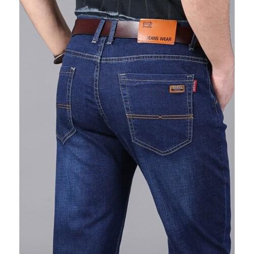 Autumn Jeans Men Denim Pants Fashion Regular Casual Slim Stretch Mid Waist Straight Business Jeans Size 28-40 Mens Clothing