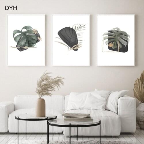 Golden Leaves Geometric Posters Watercolor Botanica Wall Art Prints Canvas Painting Scandinavian Style Living Room Decoretion