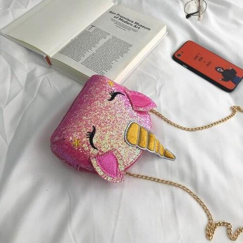 Ins Super Womens Bag New Fashion Cartoon Personality Shoulder Bags Slung Sequins Chain Unicorn Crossbody Messenger Handbags