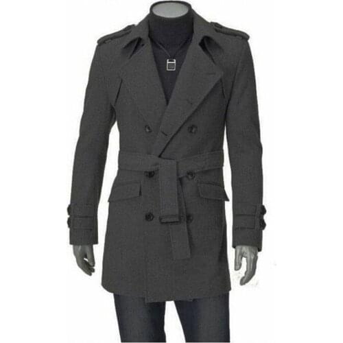 Custom Made Dark Grey Double Breasted Trench Coat Men, Designer Winter Overcoat Men Long Coat, Cashmere Wool Coat Winter Coat