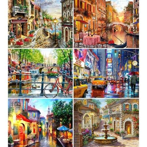 XUEQIXIAOZU 5D DIY Diamond Painting Set Embroidery Scenery Three-dimensional Diamond City Landscape Inlaid Gift Home Decoration