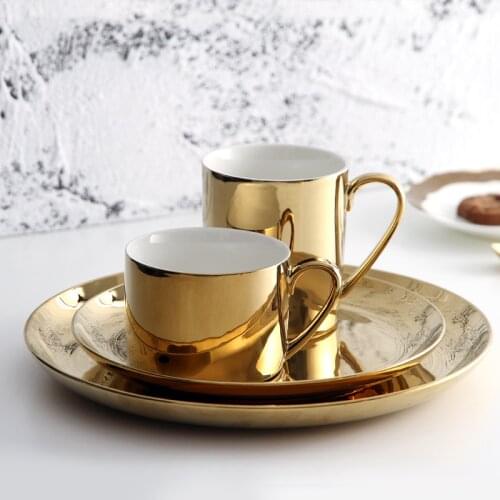 Hot Sale Europe Coffee Cup Set Gold/ Silver New bone china Tea Cup Set Electroplated cups and saucers Home Party Drinkware