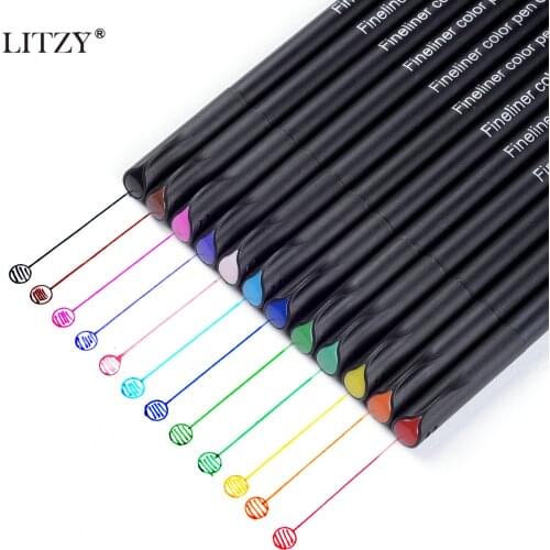 LITZY 12 Colors Marker Pen Set Fine Line Hook Needle Pen Drawing Comic Art Stationery Supplies for School Hand Painted Pens