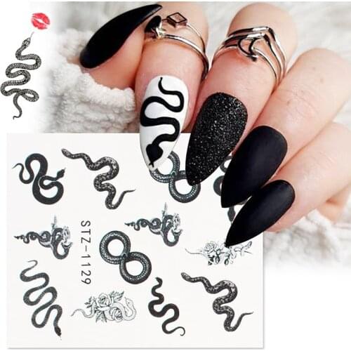 Snake Nail Stickers Animal Design Black Snake Butterfly Temporary Tattoo Manicure Dragon Nail Decal Slider Water Wraps Tool