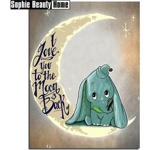 New Sale 5D Diamond Cross Stitch Dog&Elephant Diy Full Diamond Painting Moon Diamond Embroidery Needlework Mosaic Gift 19A009