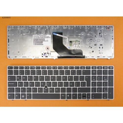 LA Latin Spanish Layout New Replacement Keyboard for HP Probook 6560B 6565B 6570B 6575B Laptop Silver Frame with Pointer