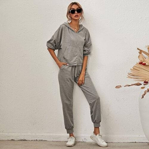 Solid Cotton Hooded Sweatshirts Hoodies Track Pants Joggers Women Tracksuits Two Piece Sets Sweatpants Sweatsuits Spring Female