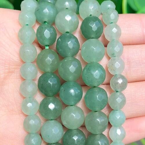 Wholesale Natural Stone Faceted Green Aventurine Round Beads 15.5" Pick Size 4 6 8 10 12mm For Jewelry Making (F00162)