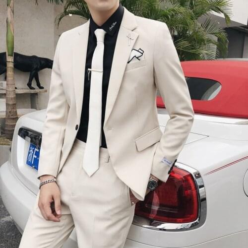 Jakcet + Pants ) Autumn Groom Wedding Dress Formal Suit 2 Pcs Set Men Solid Color Mens Slim Casual Business Suits with Pants
