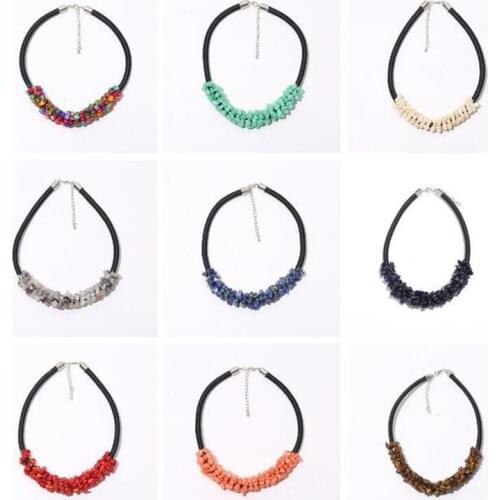 Natural Jaspers Red coral lapis lazuli Irregular Necklace Bohemian Retro Ethnic Style Crushed Stone Crystal Short Necklace Chain