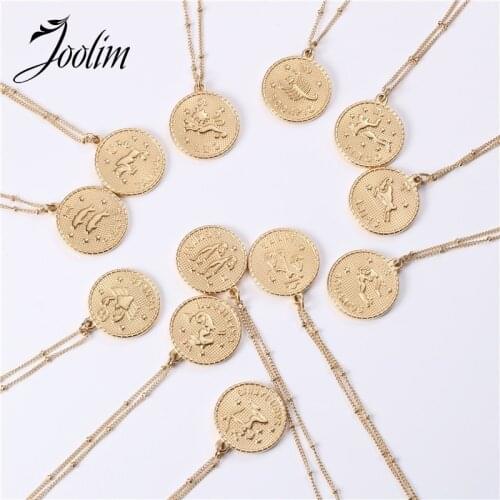 JOOLIM Jewelry Wholesale Gold Finish Twelve Constellations Relief Pendant Necklace Stainless Steel Necklace