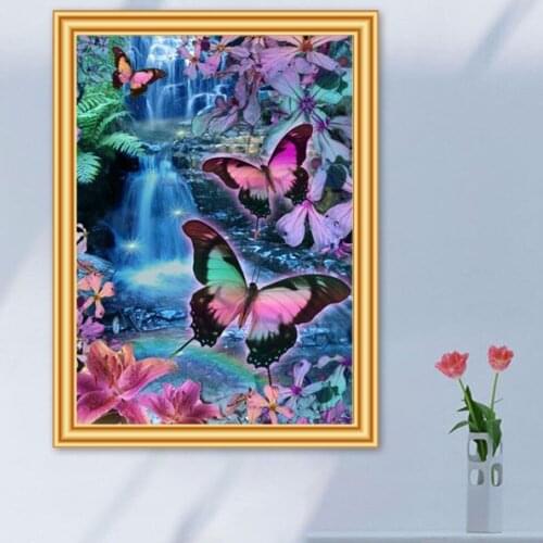 Full Square Round Diamond Embroidery Full Display Butterfly Waterfall Rhinestones Decor 5D DIY Diamond Painting Cross Stitch