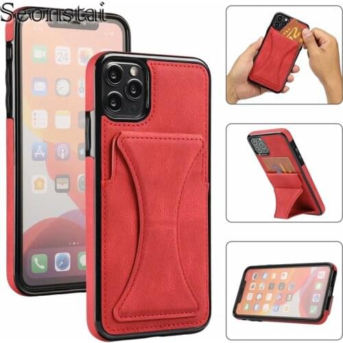 Luxury Slim Fit Premium Leather Cover For iPhone 11 12 mini Pro XR XS Max X 7 8 Plus Card Slot Shockproof Kickstand Bracket Case