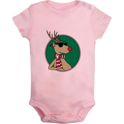 Merry Christmas Funny Cool Reindeer Tree Printed Newborn Baby Girl Boys Clothes Short Sleeve Romper Outfits 100% Cotton