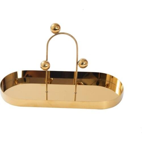 Modern Nordic Luxury Gold Plating Metal Jewelry Oval Plate Dessert Fruit Storage Hotel Serving Tray Creative Home Decoration