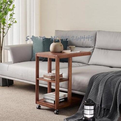 Solid Wood Edge Table Nordic Corner Table Movable Pulley Tea Making Table Sofa Small Tea Table Modern Simple Bedside Table
