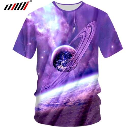 UJWI Men T-shirt Romantic Style 3d Print Purple Starry Star Tshirt Quick Dry Summer Top Short Sleeve Tee Shirts Fitness Clothes
