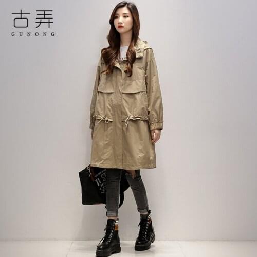 Windbreaker Womens Middle Long 2021 Spring New Korean Loose Casual Large Size Knee Length Early Autumn Coat Spring and Autumn