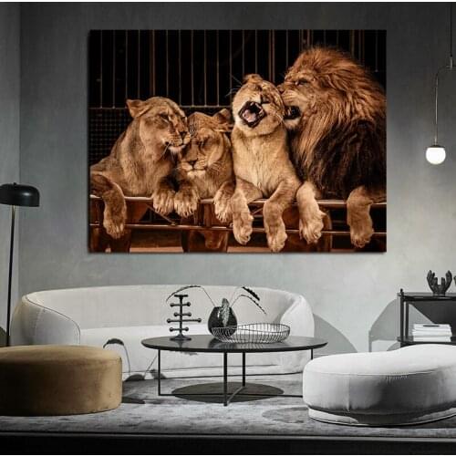 Wall Art Lion Family Canvas Painting Animal Posters and Prints Pictures Animal Posters Wall Decoration Modern For Home Decor